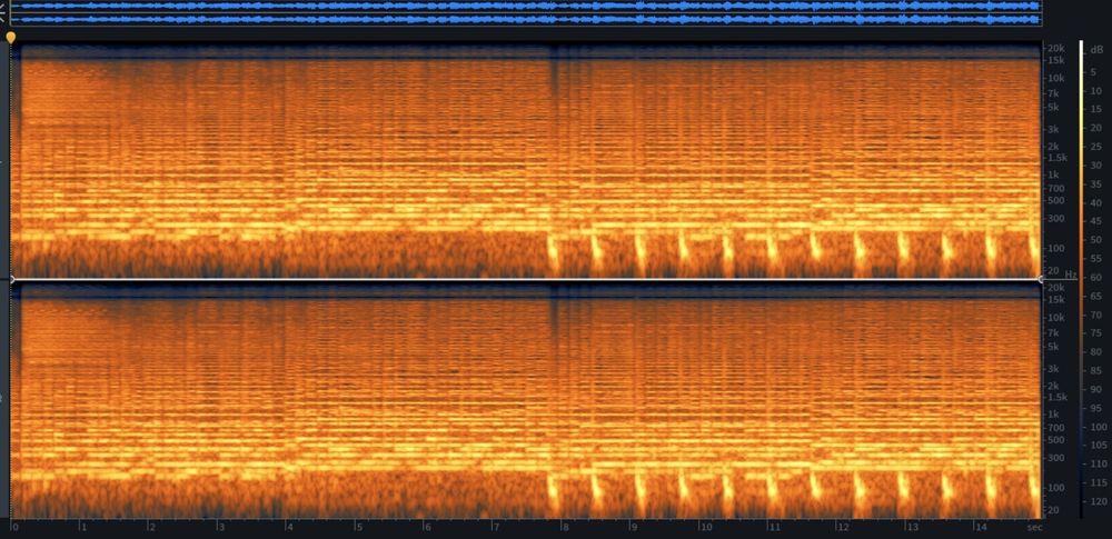 Spectrogram for the audio produce by MusicGen from the prompt: 80s synth playing an arpeggio.