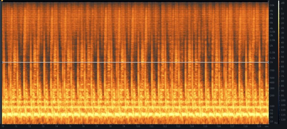Spectrogram for the audio produce by [] from the prompt: 80s synth playing an arpeggio.